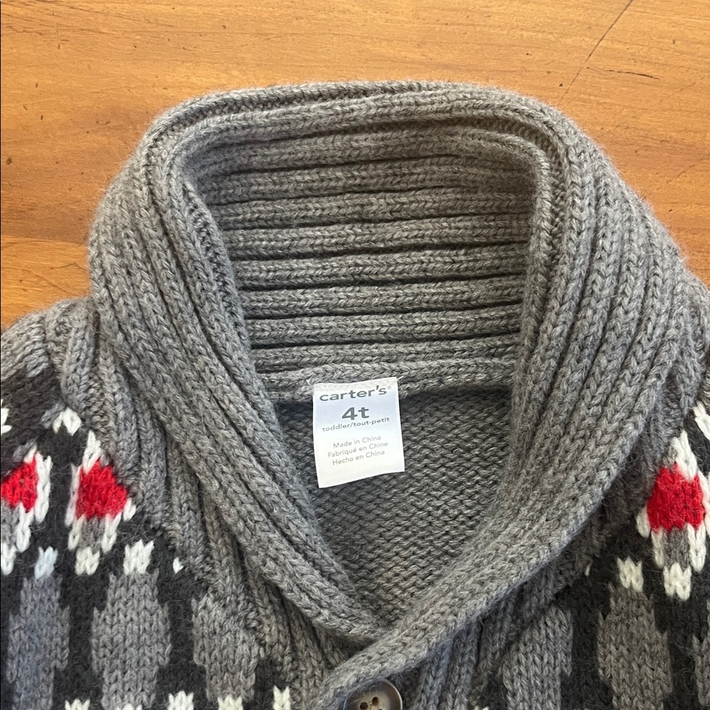 Carter's Gray Knit Kids Cardigan with Red Accents - Picture 3 of 4